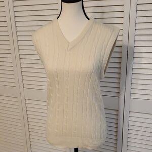 Campus Cream Cable Knit Sleeveless Sweater Vest, Size Small